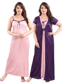 Premium 2-Piece Satin Nighty Set with Elegant Smocking Detail – Adjustable Comfort
