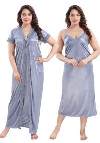 Premium 2-Piece Satin Nighty Set with Elegant Smocking Detail – Adjustable Comfort