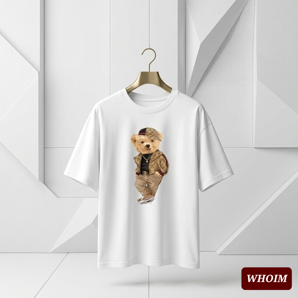 Whoim Abstract-Grid Oversized Drop-Shoulder Tee for Men