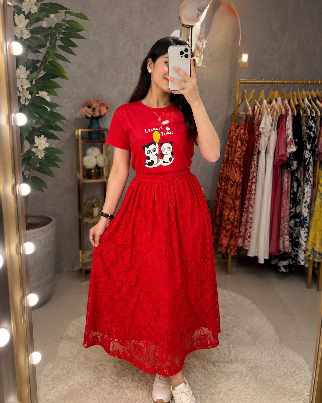 Women's Cotton T-Shirt & Indian Georgette Skirt Set | Stylish Casual Co-Ord Outfit
