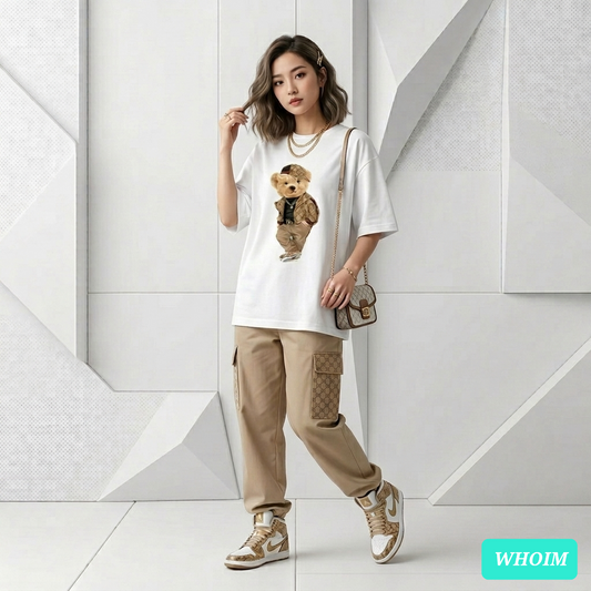 Whoim Aesthetic-Drape Drop-Shoulder Teddy Tee for Women