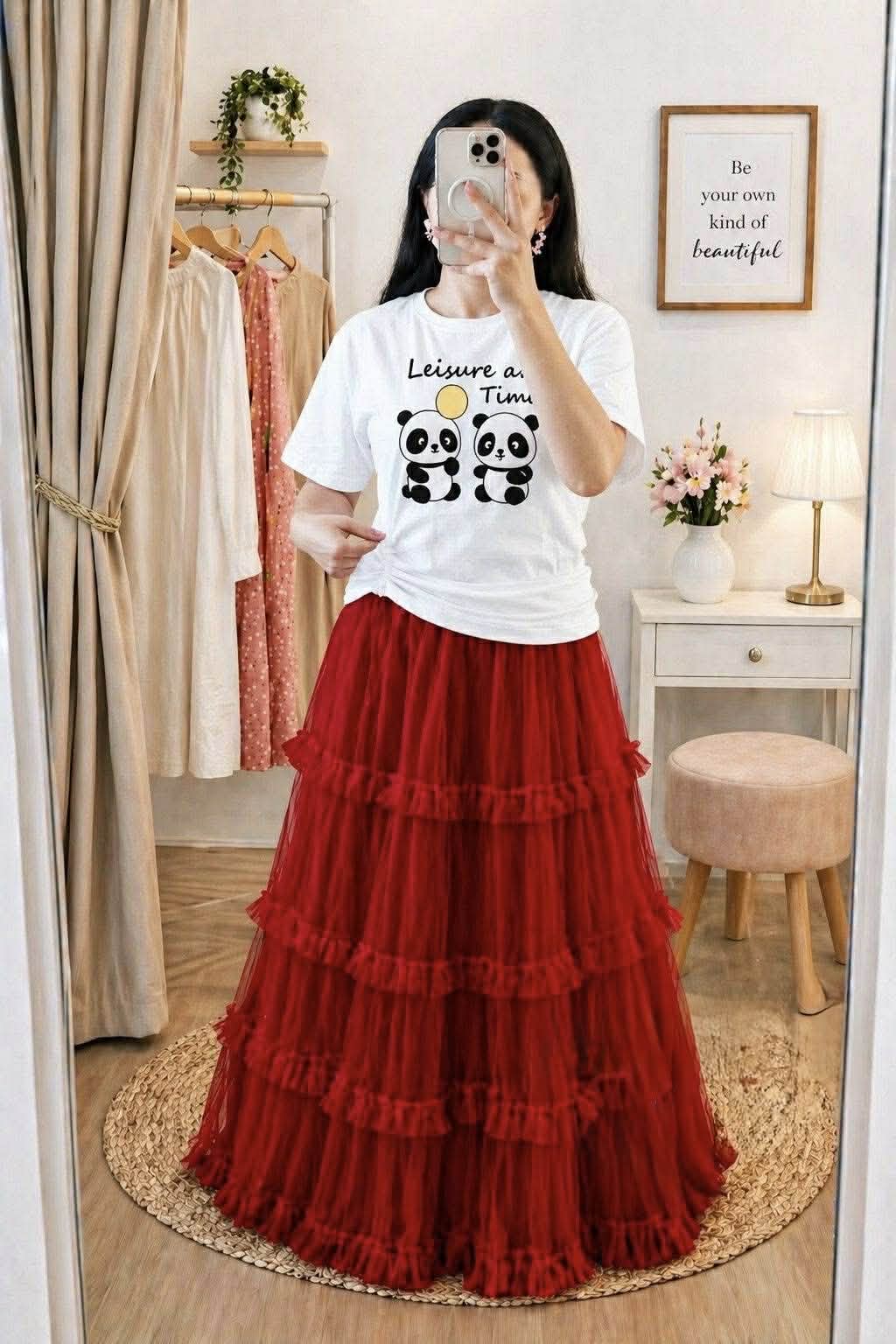 Premium Cotton T-Shirt & Soft Net Skirt Set for Women | Stylish Casual Outfit