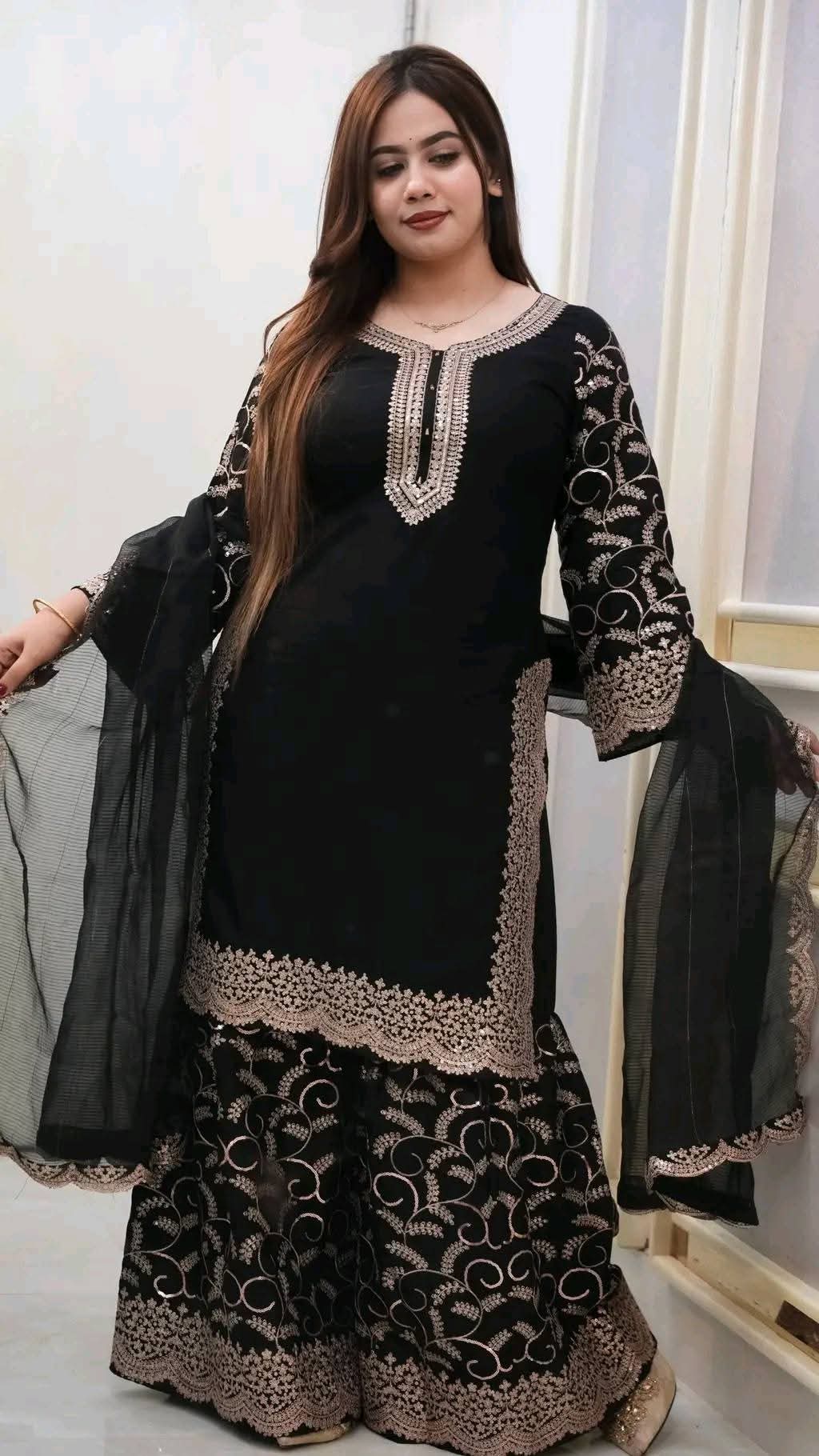 Premium Soft Georgette Sequence Embroidery 3-Piece Set with Attached Inner
