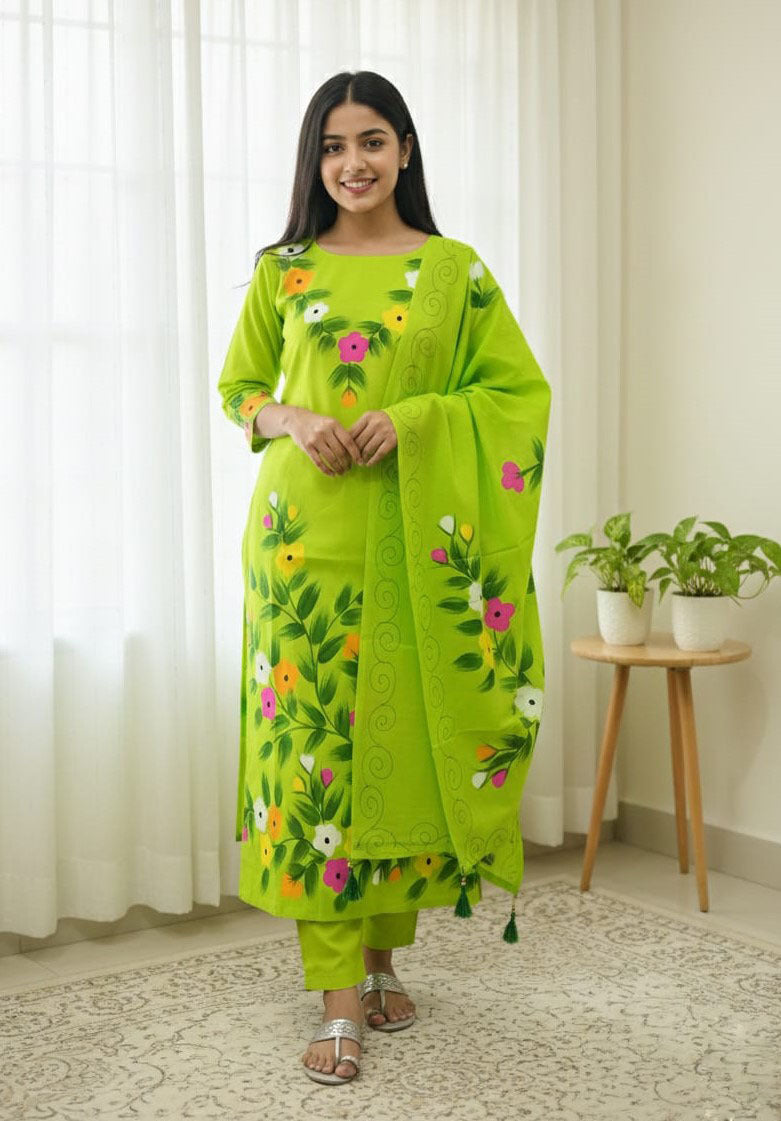 Premium Block Print Three Piece Set for Women | VIP Cotton Voile | Hand Printed Salwar Kameez
