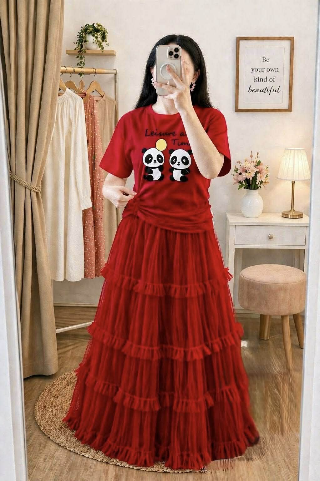 Premium Cotton T-Shirt & Soft Net Skirt Set for Women | Stylish Casual Outfit