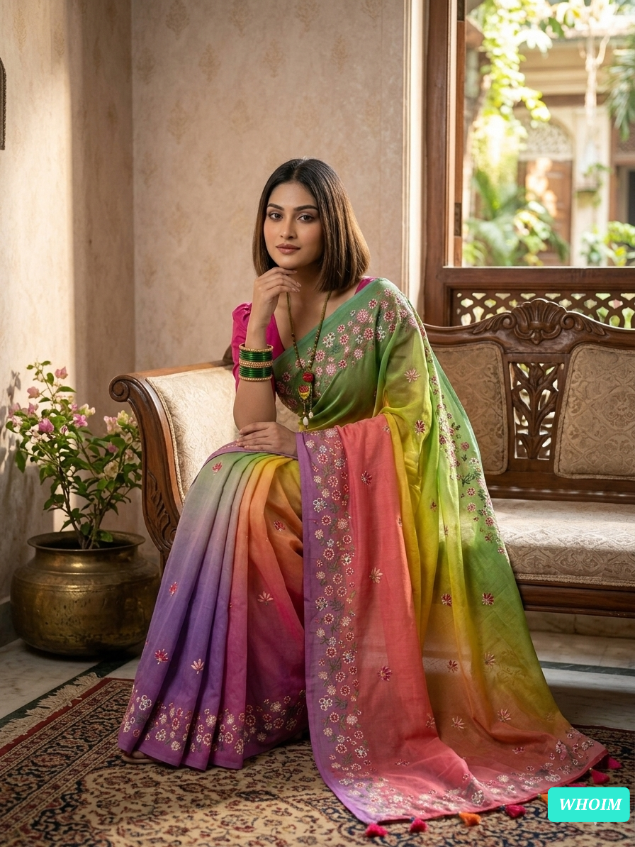 WHOIM Multicolor Japani Silk Saree with Blouse Piece