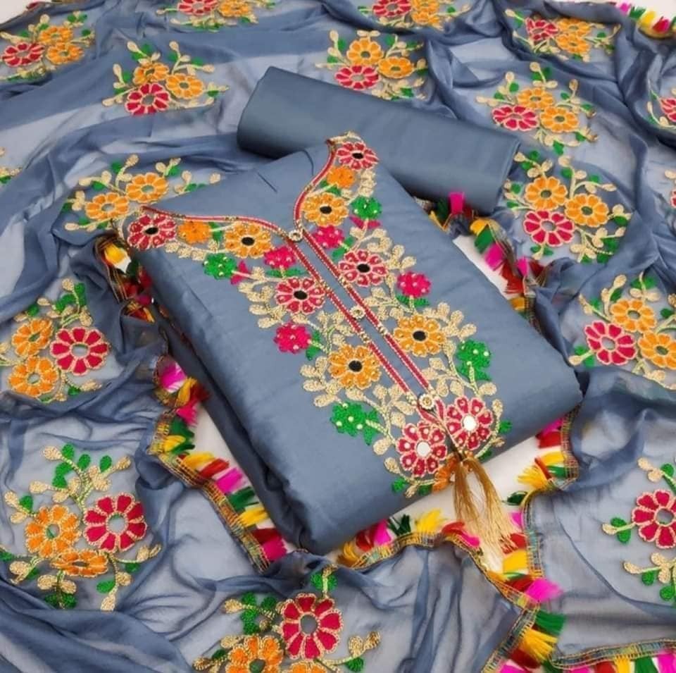 Elegant Kashmiri Aari Embroidery Three Piece Set