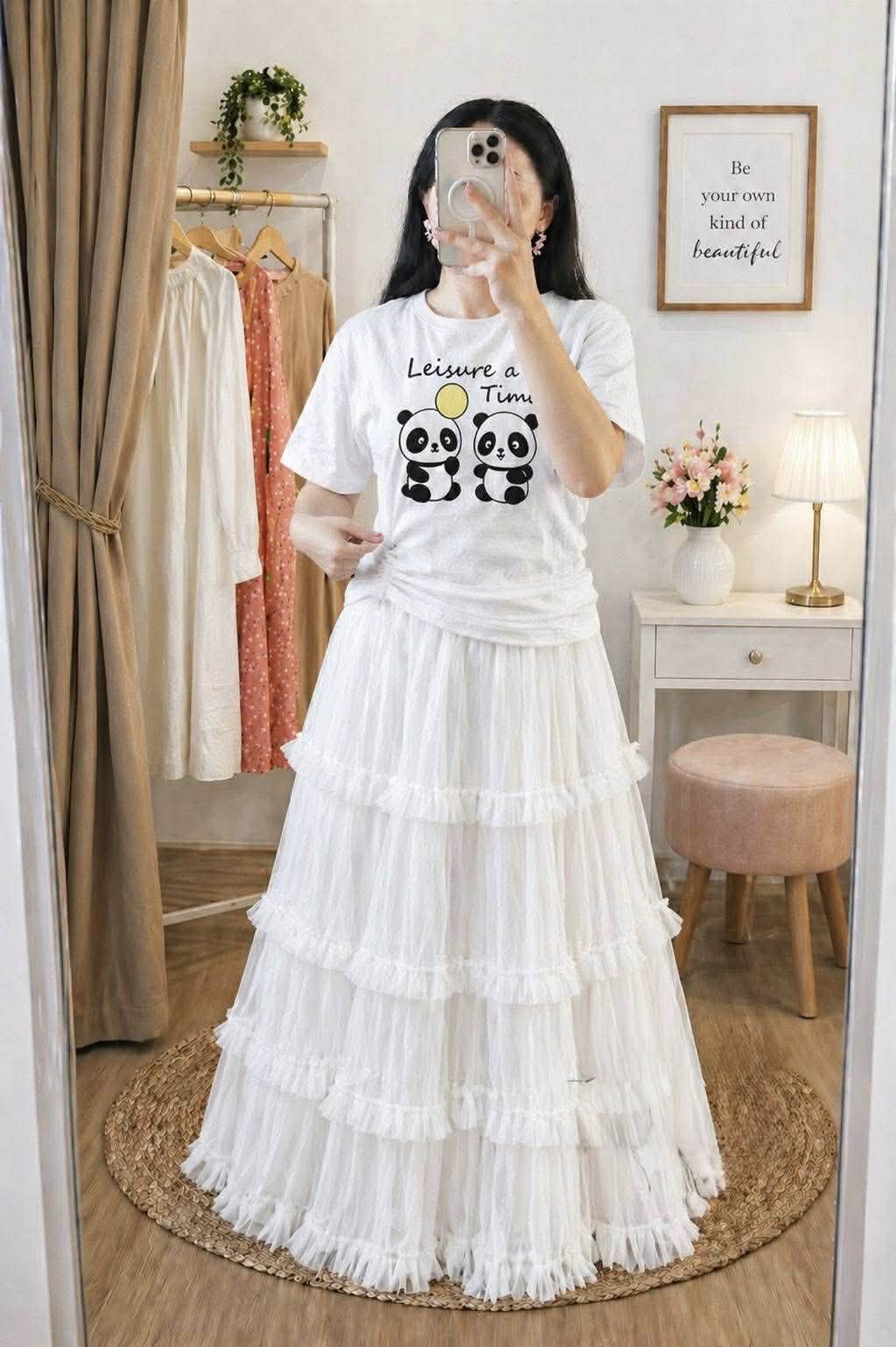 Premium Cotton T-Shirt & Soft Net Skirt Set for Women | Stylish Casual Outfit