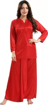 Premium Satin Night Suit – Elegant Long-Sleeve Top & Loungewear Lungi Set