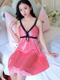Elegant Silk Satin Lace-Trim Night Dress – 38" Length, 110" Flare with Matching Panty