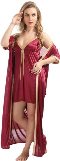 Premium 2-Piece Satin Nighty Set – Luxurious Gown & Adjustable Top