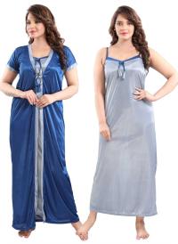 Premium 2-Piece Satin Nighty Set with Elegant Smocking Detail – Adjustable Comfort