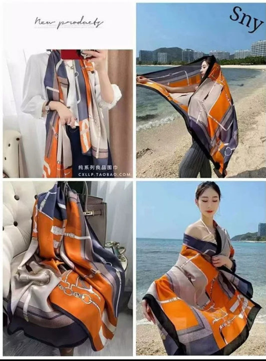 Premium Luxury Satin Silk Scarf for Women | Soft Printed Hijab & Neck Scarf