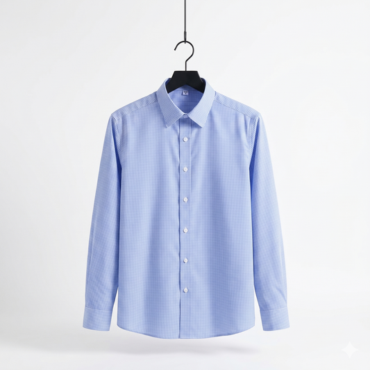 Sky Blue Micro-Check Formal Shirt