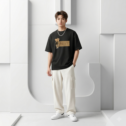 Whoim Signature Bear Graphic Drop Shoulder T-Shirt