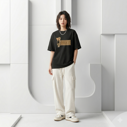 Whoim Signature Bear Graphic Drop Shoulder T-Shirt for Woman