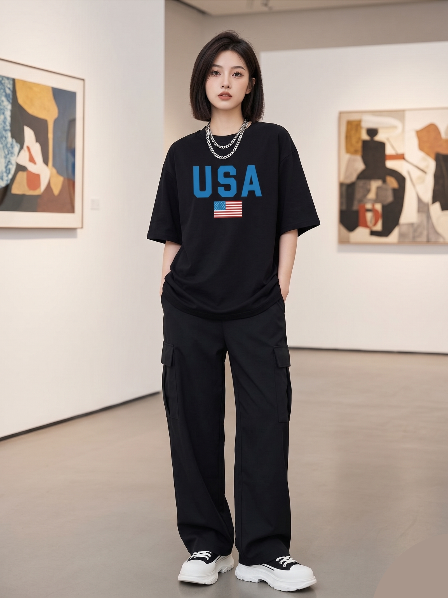 Whoim Americana Canvas: Block-Letter USA Tee for Woman