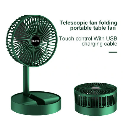 Folding Rechargeable Desk Fan,(D-4382) 3 Speeds Adjustable Height Table Fan with Timer, 2000mAh Rechargeable USB Charging for Home Office Travel