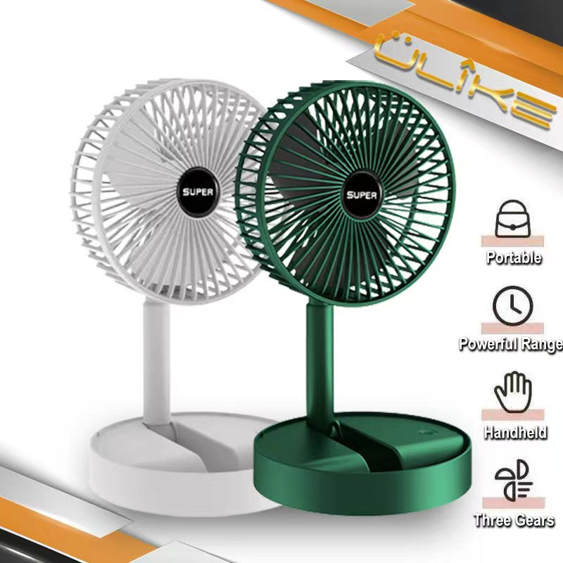 Folding Rechargeable Desk Fan,(D-4382) 3 Speeds Adjustable Height Table Fan with Timer, 2000mAh Rechargeable USB Charging for Home Office Travel