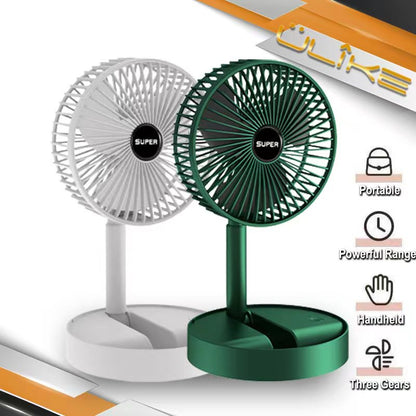 Folding Rechargeable Desk Fan,(D-4382) 3 Speeds Adjustable Height Table Fan with Timer, 2000mAh Rechargeable USB Charging for Home Office Travel