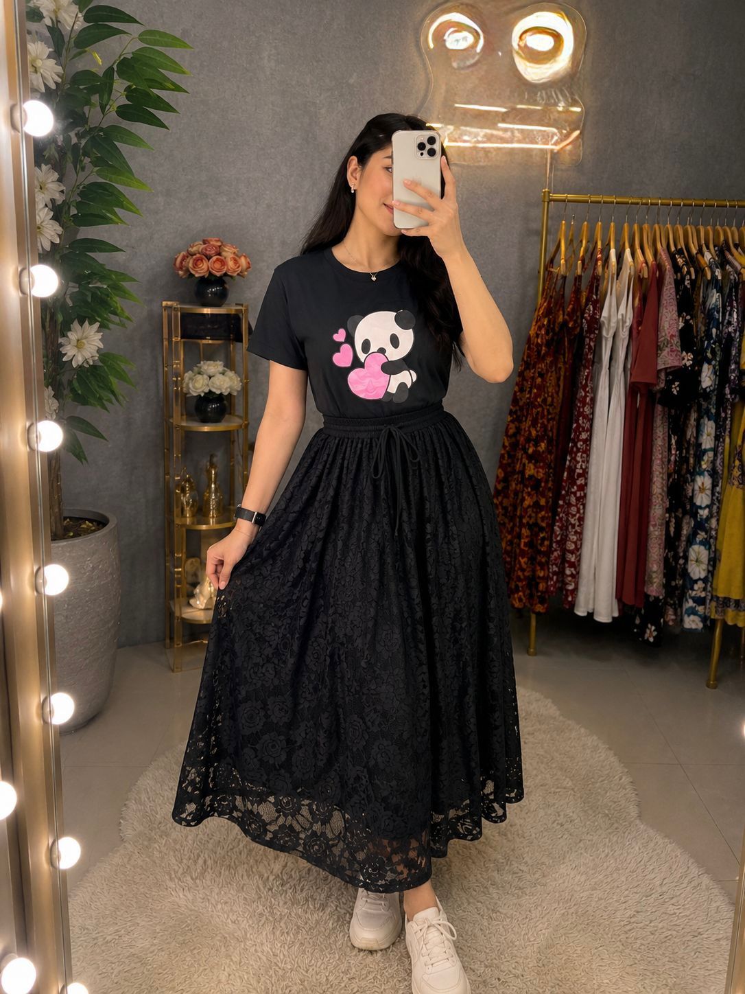 Women's Cotton T-Shirt & Indian Georgette Skirt Set | Stylish Casual Co-Ord Outfit