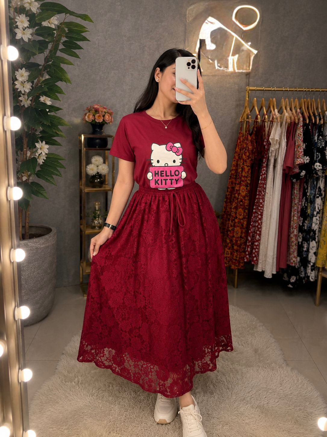 Women's Cotton T-Shirt & Indian Georgette Skirt Set | Stylish Casual Co-Ord Outfit