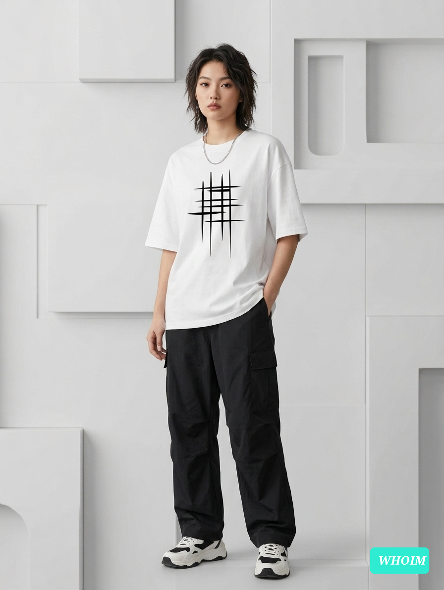 Whoim Linear Form Drop Shoulder Tee for Women