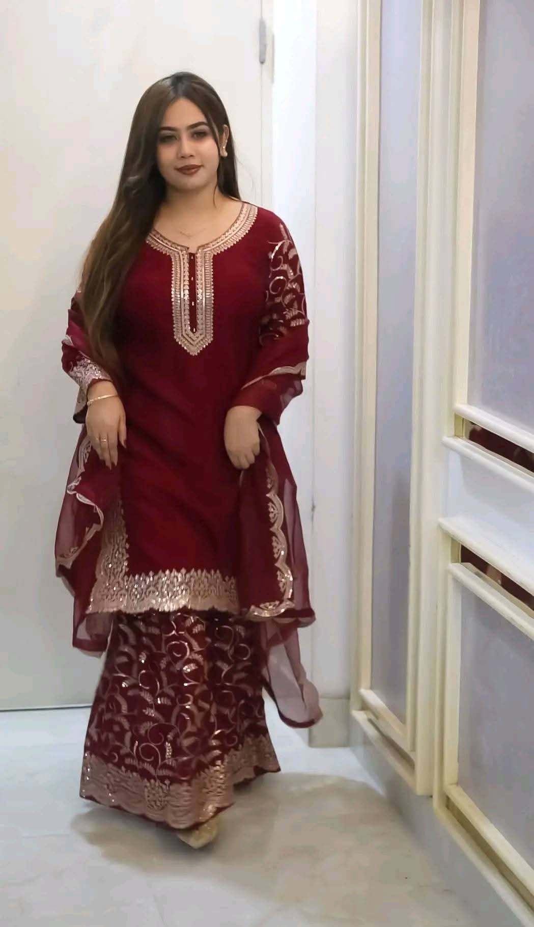 Premium Soft Georgette Sequence Embroidery 3-Piece Set with Inner Attached