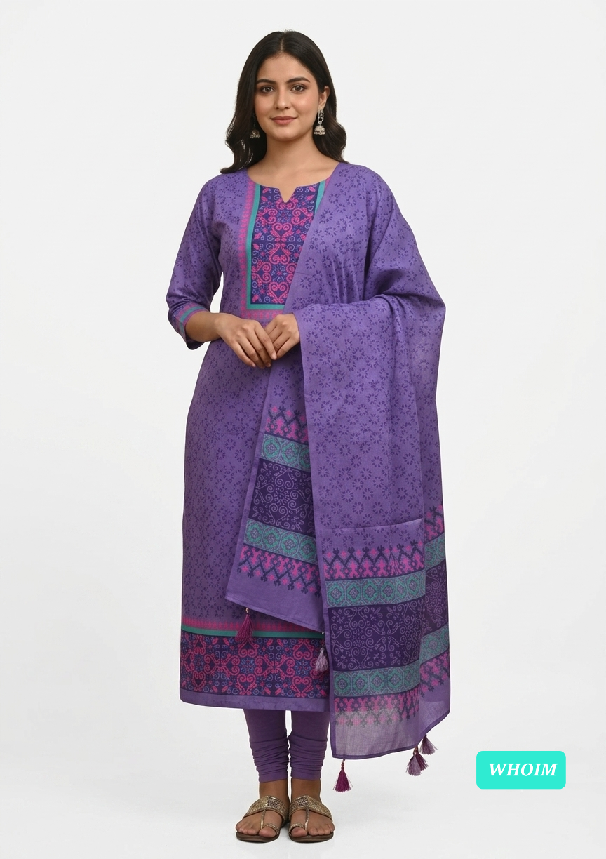 Block Print Three Piece for Women | VIP Cotton Voile Hand Print Salwar Kameez Set