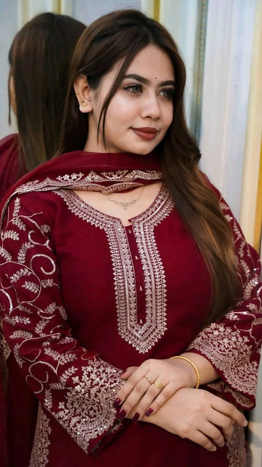Premium Soft Georgette Sequence Embroidery 3-Piece Set with Inner Attached
