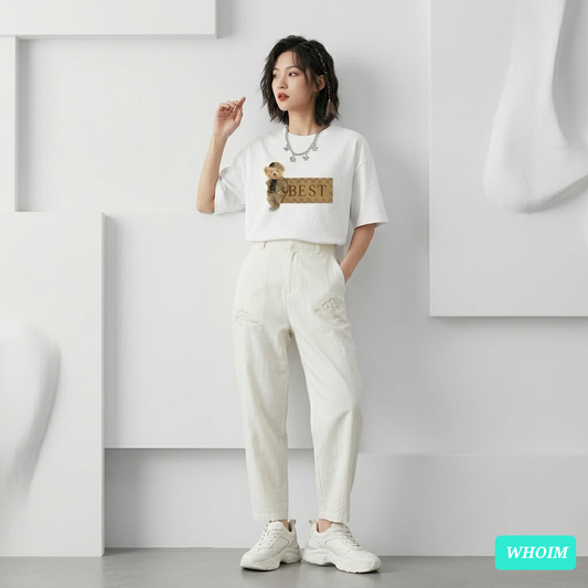 Whoim Drop Shoulder T-Shirt: Signature Bear Print (Woman)