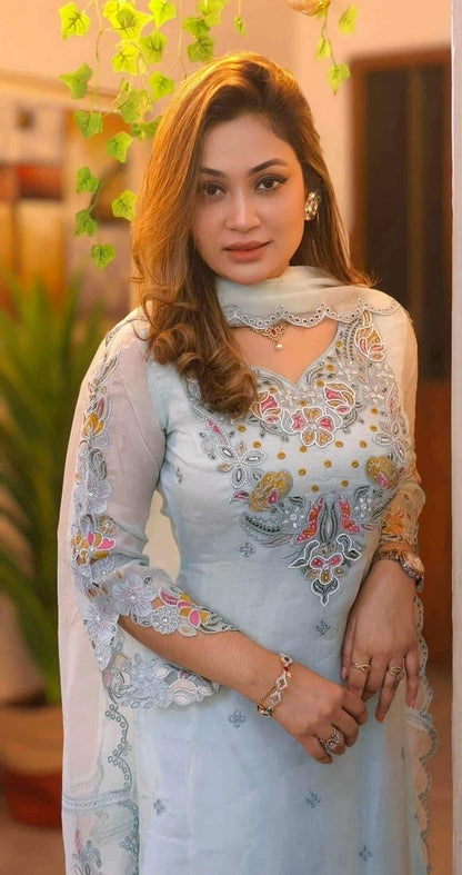 Premium Sada Bahar Pakistani Embroidered 4 Piece Suit for Women | Tissue Laser Cut | XL-XXL
