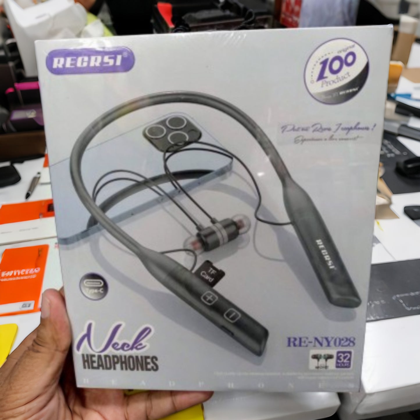 RECRSI RE-NY028 Hanging Neckband Earphone - Black(D-10820)
