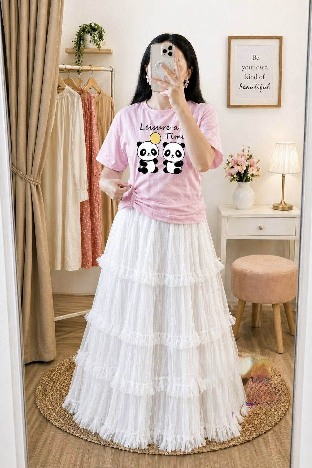 Premium Cotton T-Shirt & Soft Net Skirt Set for Women | Stylish Casual Outfit