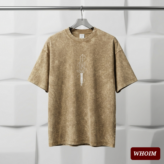 Whoim Acid-Wash Dagger Drop Shoulder T-Shirt