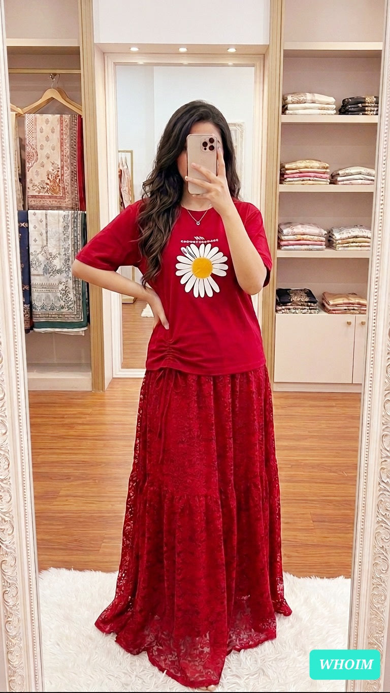 Women's Cotton T-Shirt & Indian Georgette Skirt Set | Stylish Casual Co-Ord Outfit