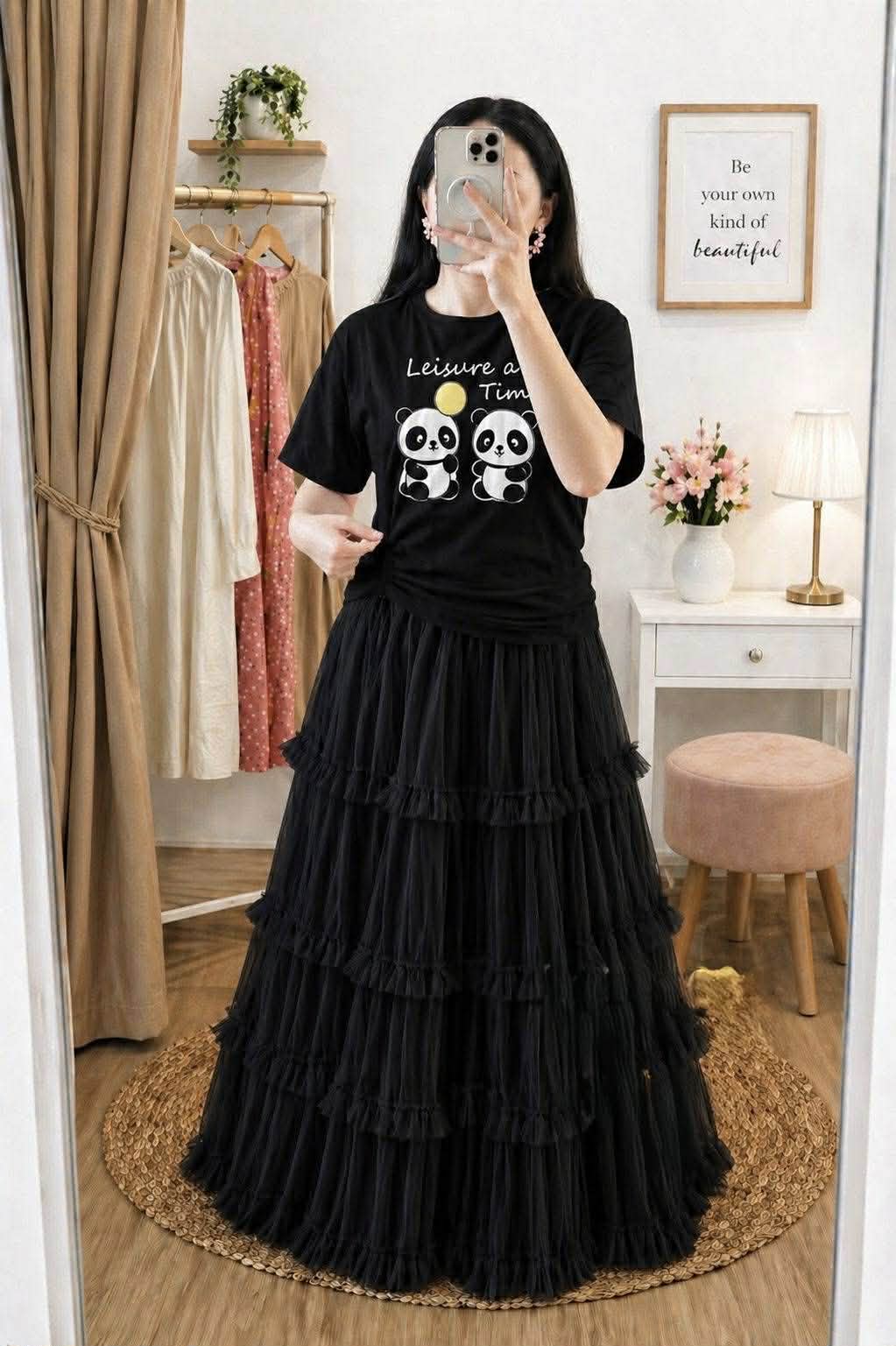 Premium Cotton T-Shirt & Soft Net Skirt Set for Women | Stylish Casual Outfit