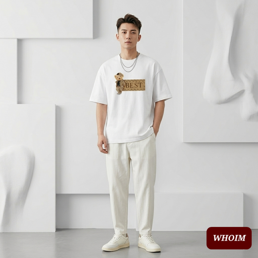 Whoim Drop Shoulder T-Shirt: Signature Bear Print (Man)