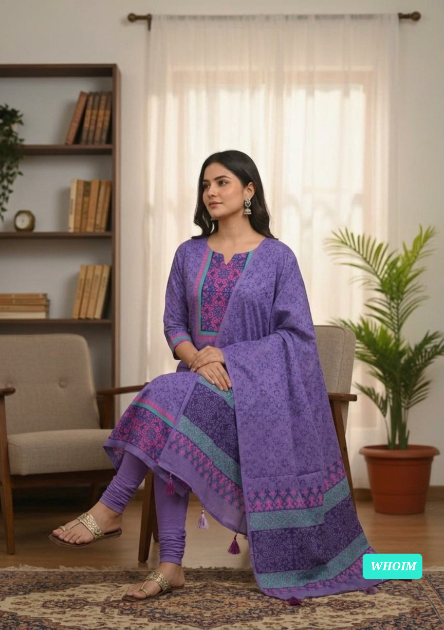 Block Print Three Piece for Women | VIP Cotton Voile Hand Print Salwar Kameez Set
