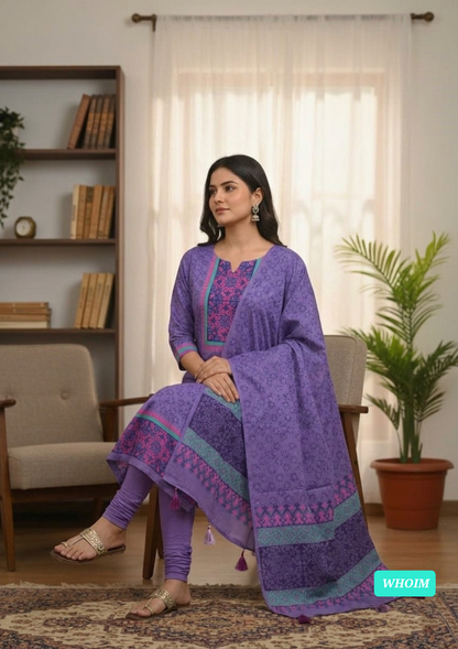 Block Print Three Piece for Women | VIP Cotton Voile Hand Print Salwar Kameez Set
