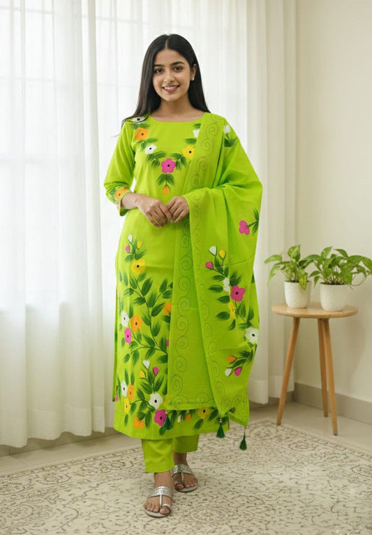 Premium Block Print Three Piece Set for Women | VIP Cotton Voile | Hand Printed Salwar Kameez