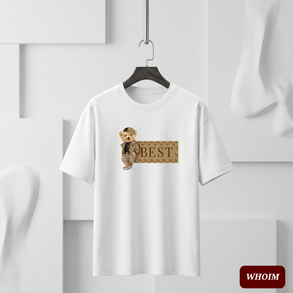 Whoim Drop Shoulder T-Shirt: Signature Bear Print (Man)