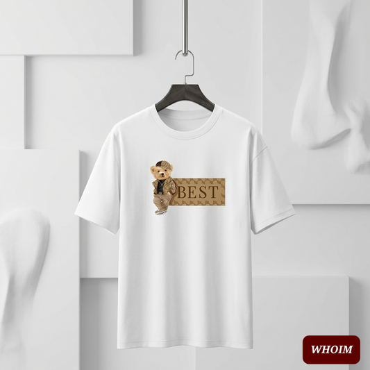Whoim Drop Shoulder T-Shirt: Signature Bear Print (Man)