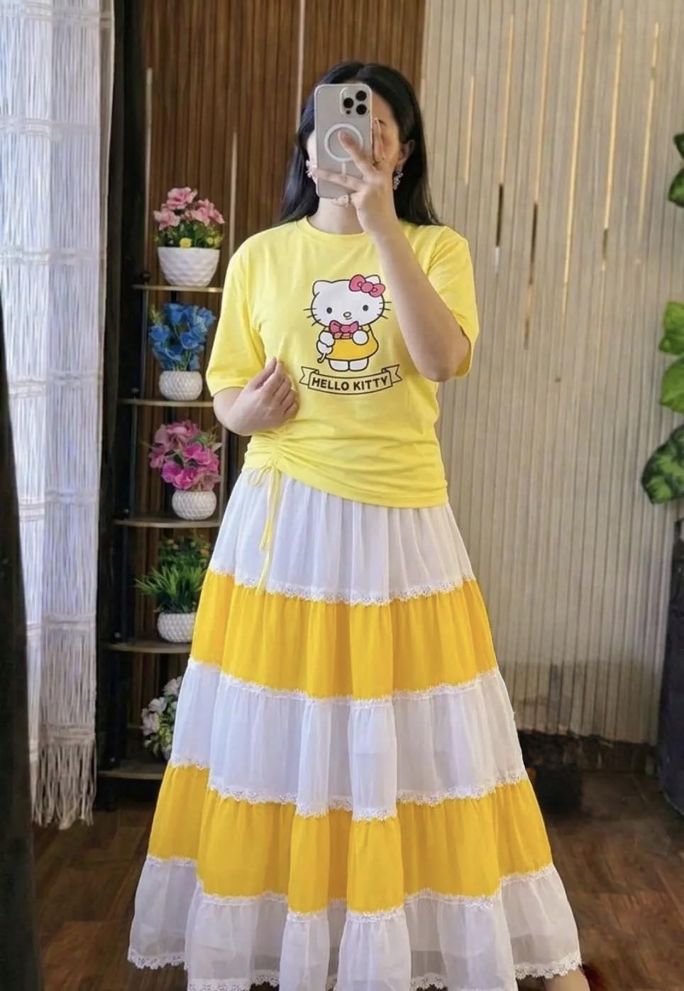Stylish Women's Skirt and T-Shirt Set | Cotton Tee & Indian Georgette Skirt