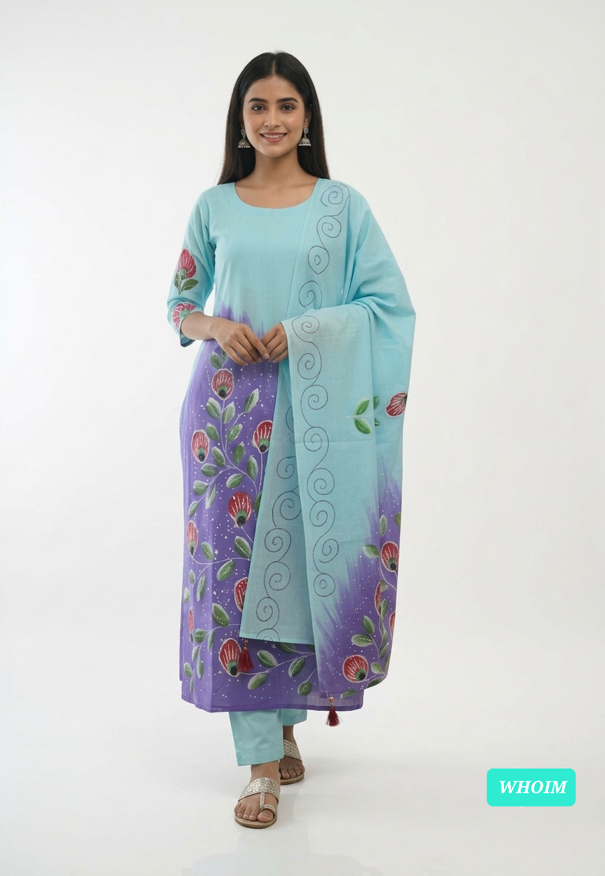Women's Block Print VIP Cotton Voile Three Piece Set